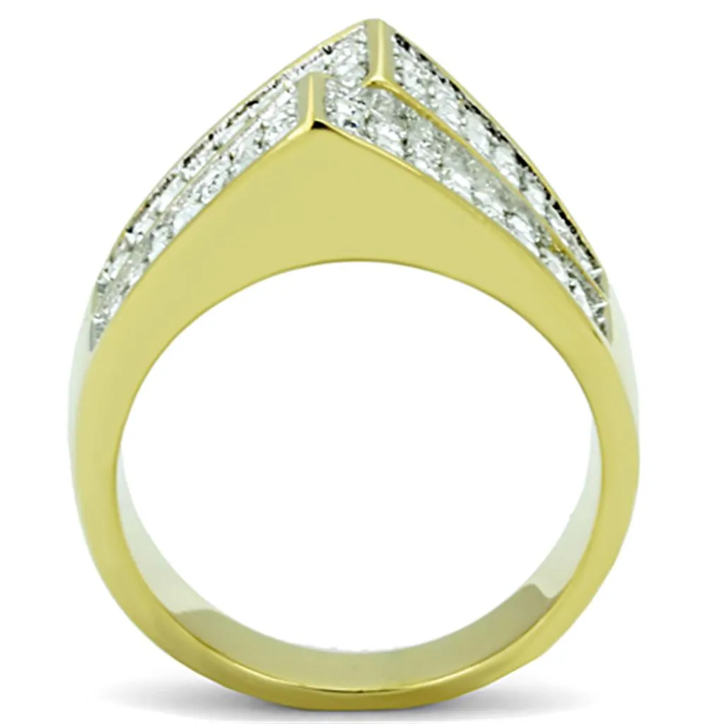 TK1550 Two-Tone IP Gold (Ion Plating) Stainless Steel Ring with Top Grade Crystal in Clear