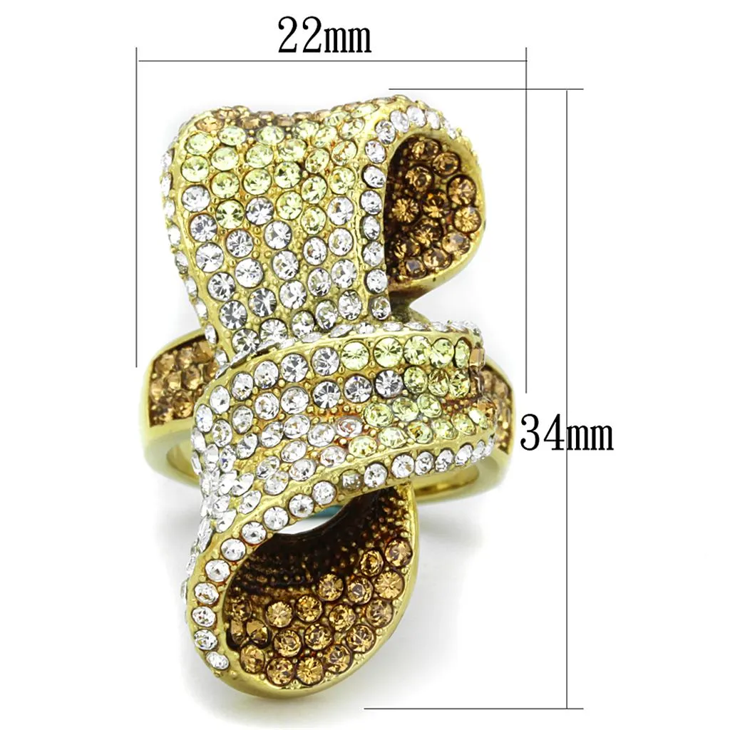 TK1635 IP Gold(Ion Plating) Stainless Steel Ring with Top Grade Crystal in Multi Color