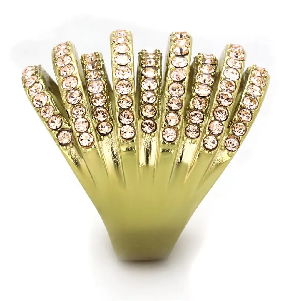 TK1637 IP Gold(Ion Plating) Stainless Steel Ring with Top Grade Crystal in Light Peach
