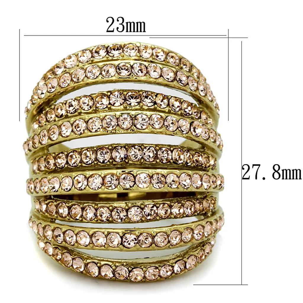 TK1637 IP Gold(Ion Plating) Stainless Steel Ring with Top Grade Crystal in Light Peach