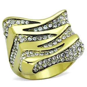 TK1709 IP Gold(Ion Plating) Stainless Steel Ring with Top Grade Crystal in Clear