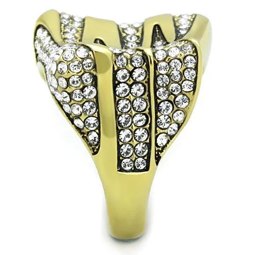 TK1709 IP Gold(Ion Plating) Stainless Steel Ring with Top Grade Crystal in Clear
