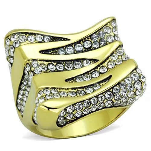 TK1709 IP Gold(Ion Plating) Stainless Steel Ring with Top Grade Crystal in Clear