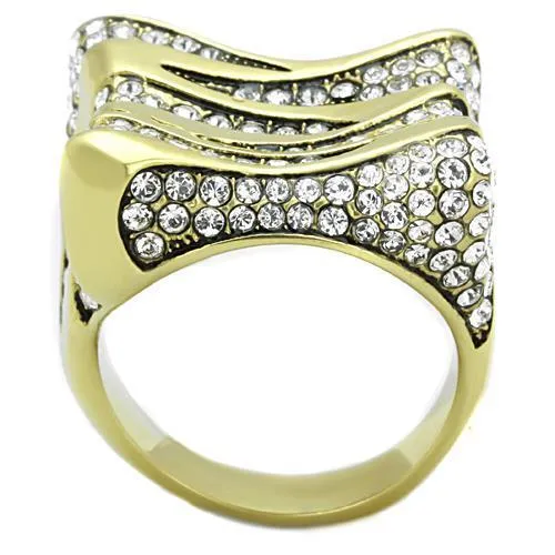 TK1709 IP Gold(Ion Plating) Stainless Steel Ring with Top Grade Crystal in Clear