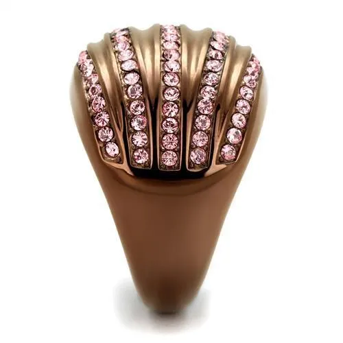 TK1789LC IP Coffee light Stainless Steel Ring with Top Grade Crystal in Light Rose