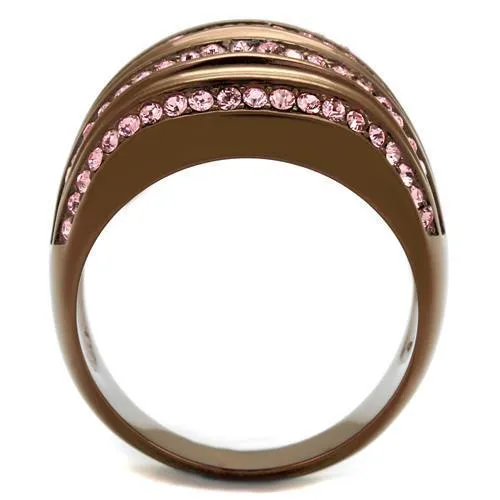 TK1789LC IP Coffee light Stainless Steel Ring with Top Grade Crystal in Light Rose