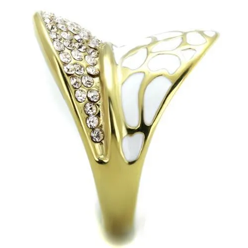 TK1851 IP Gold(Ion Plating) Stainless Steel Ring with Top Grade Crystal in Clear