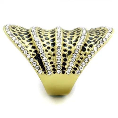 TK1887 IP Gold(Ion Plating) Stainless Steel Ring with Top Grade Crystal in Clear