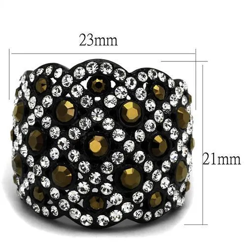 TK2197 IP Black(Ion Plating) Stainless Steel Ring with Top Grade Crystal in Metallic Light Gold