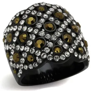 TK2197 IP Black(Ion Plating) Stainless Steel Ring with Top Grade Crystal in Metallic Light Gold