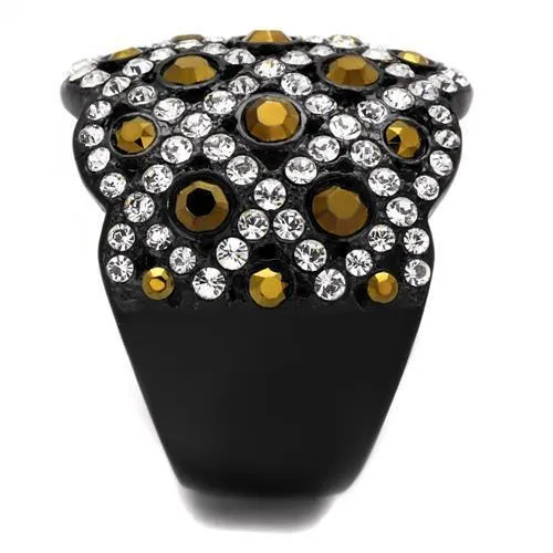 TK2197 IP Black(Ion Plating) Stainless Steel Ring with Top Grade Crystal in Metallic Light Gold