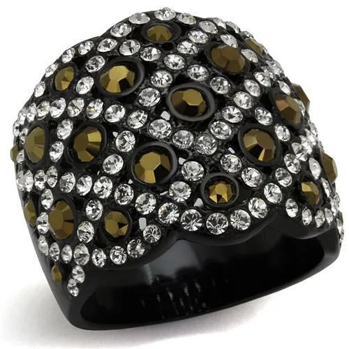 TK2197 IP Black(Ion Plating) Stainless Steel Ring with Top Grade Crystal in Metallic Light Gold