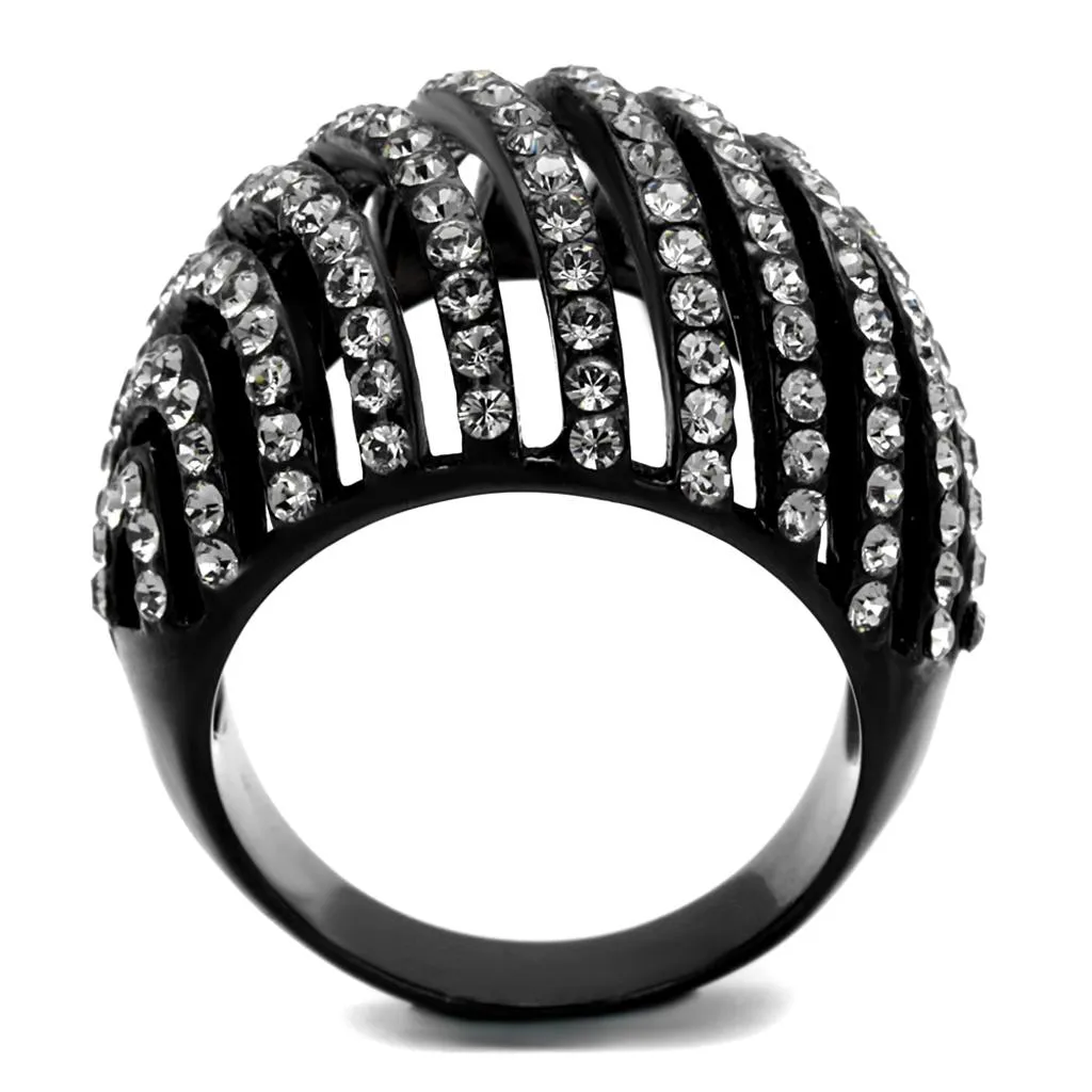 TK2345 IP Black(Ion Plating) Stainless Steel Ring with Top Grade Crystal in Black Diamond