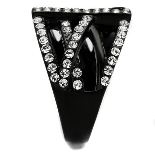 TK2354 IP Black(Ion Plating) Stainless Steel Ring with Top Grade Crystal in Clear