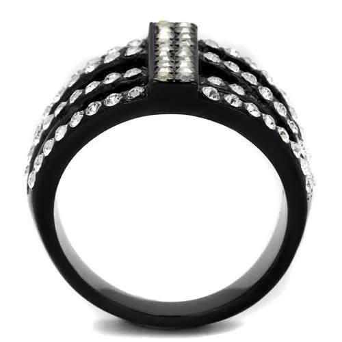 TK2354 IP Black(Ion Plating) Stainless Steel Ring with Top Grade Crystal in Clear