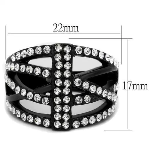 TK2354 IP Black(Ion Plating) Stainless Steel Ring with Top Grade Crystal in Clear