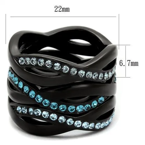 TK2492 IP Black(Ion Plating) Stainless Steel Ring with Top Grade Crystal in Sea Blue