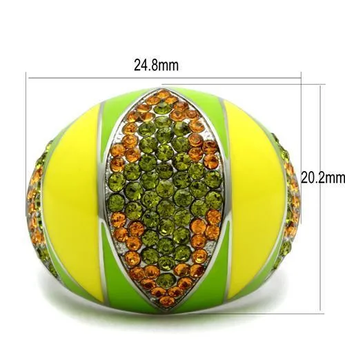 TK266 High polished (no plating) Stainless Steel Ring with Top Grade Crystal in Multi Color