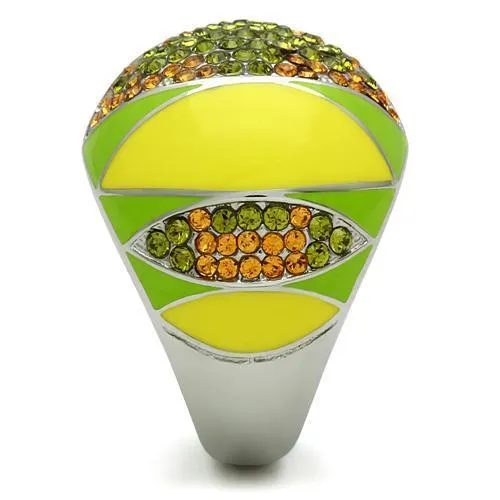 TK266 High polished (no plating) Stainless Steel Ring with Top Grade Crystal in Multi Color