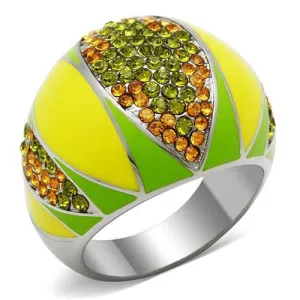 TK266 High polished (no plating) Stainless Steel Ring with Top Grade Crystal in Multi Color