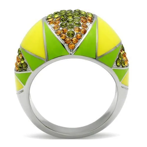 TK266 High polished (no plating) Stainless Steel Ring with Top Grade Crystal in Multi Color