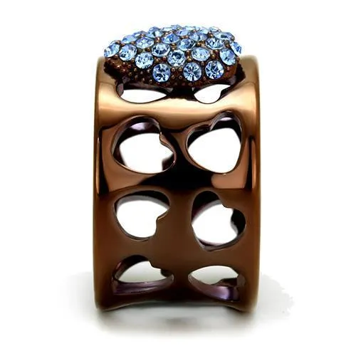 TK2676 IP Coffee light Stainless Steel Ring with Top Grade Crystal in Aquamarine