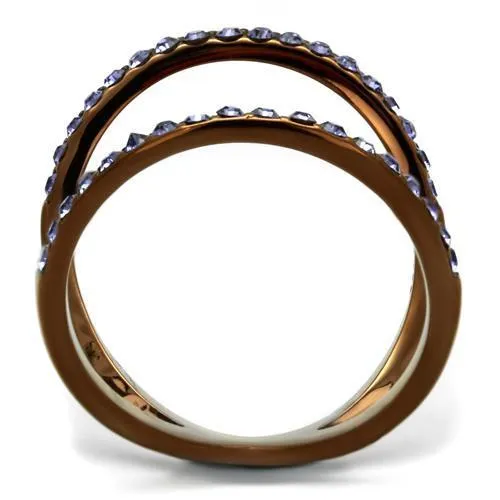 TK2693 IP Coffee light Stainless Steel Ring with Top Grade Crystal in Tanzanite