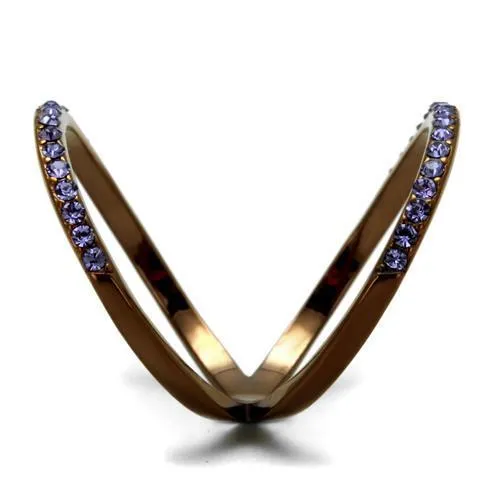 TK2693 IP Coffee light Stainless Steel Ring with Top Grade Crystal in Tanzanite