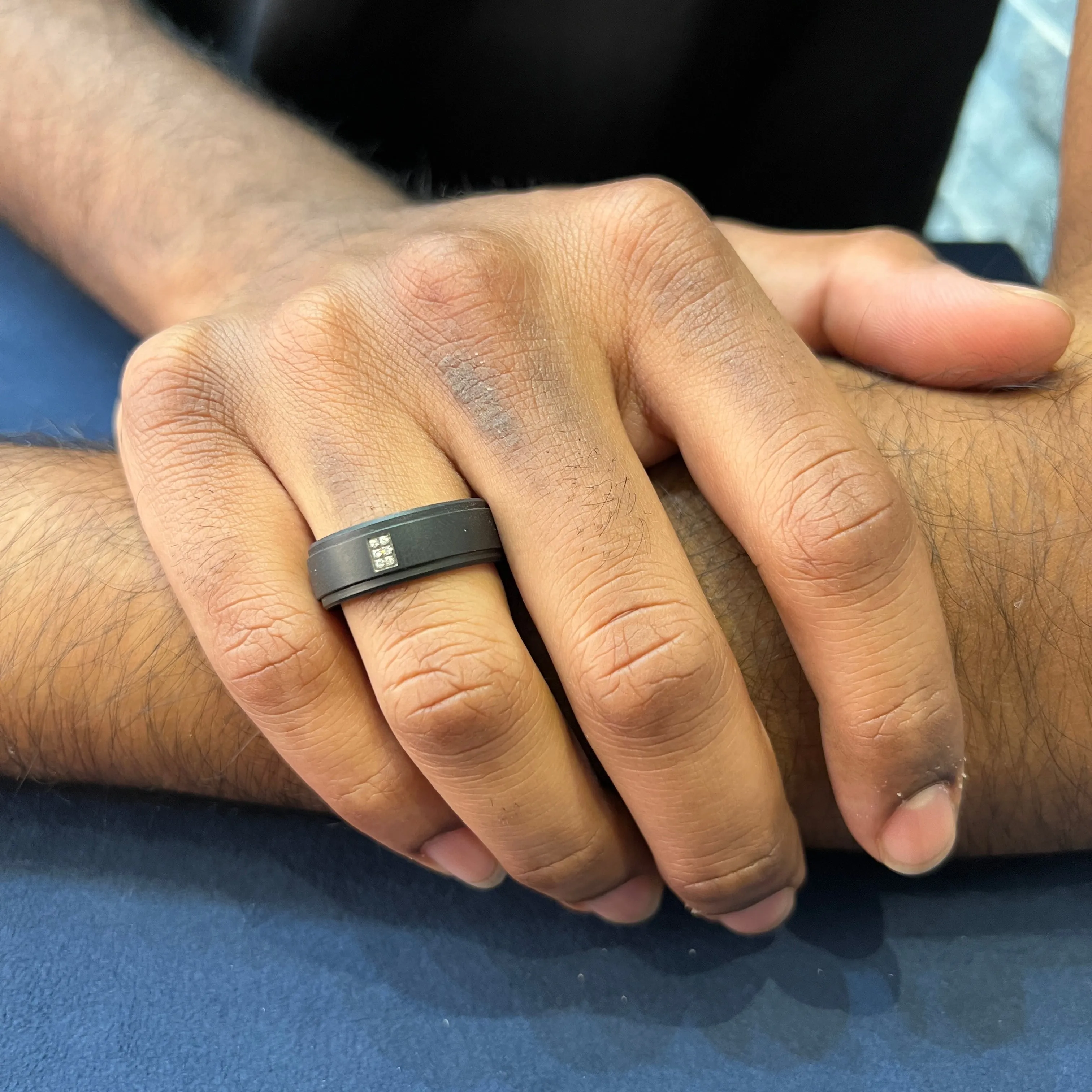 Torque (8MM) Black Titanium and Diamond Mens Wedding Band