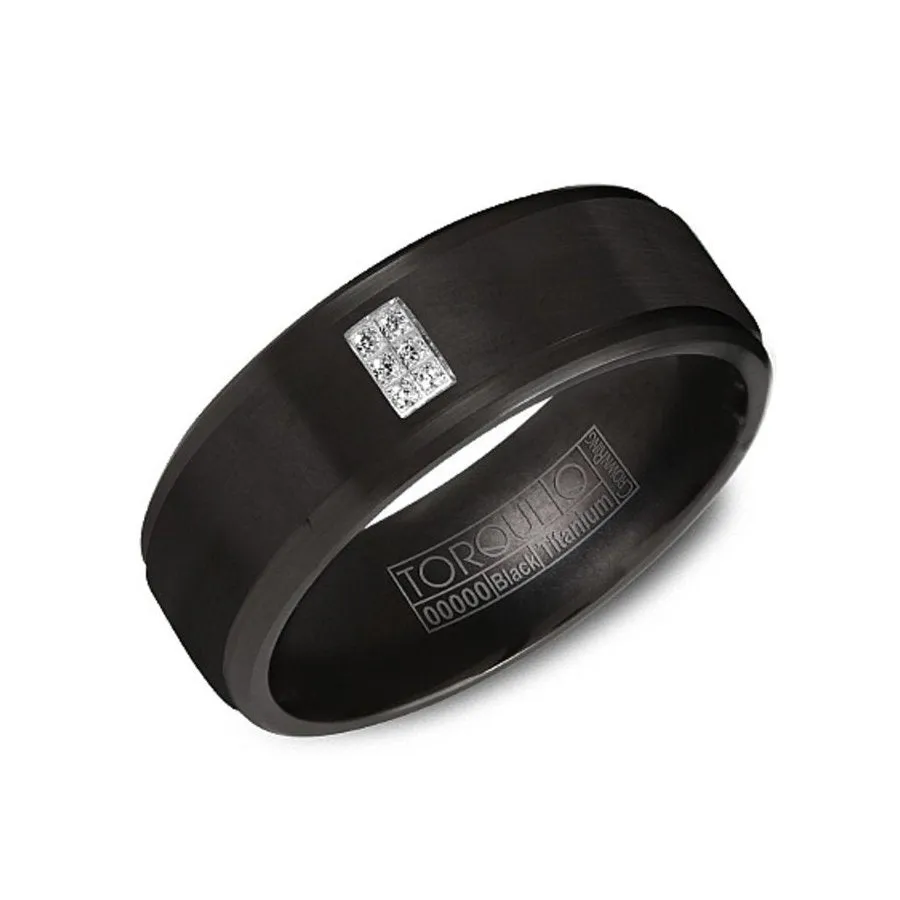 Torque (8MM) Black Titanium and Diamond Mens Wedding Band