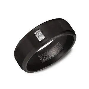 Torque (8MM) Black Titanium and Diamond Mens Wedding Band