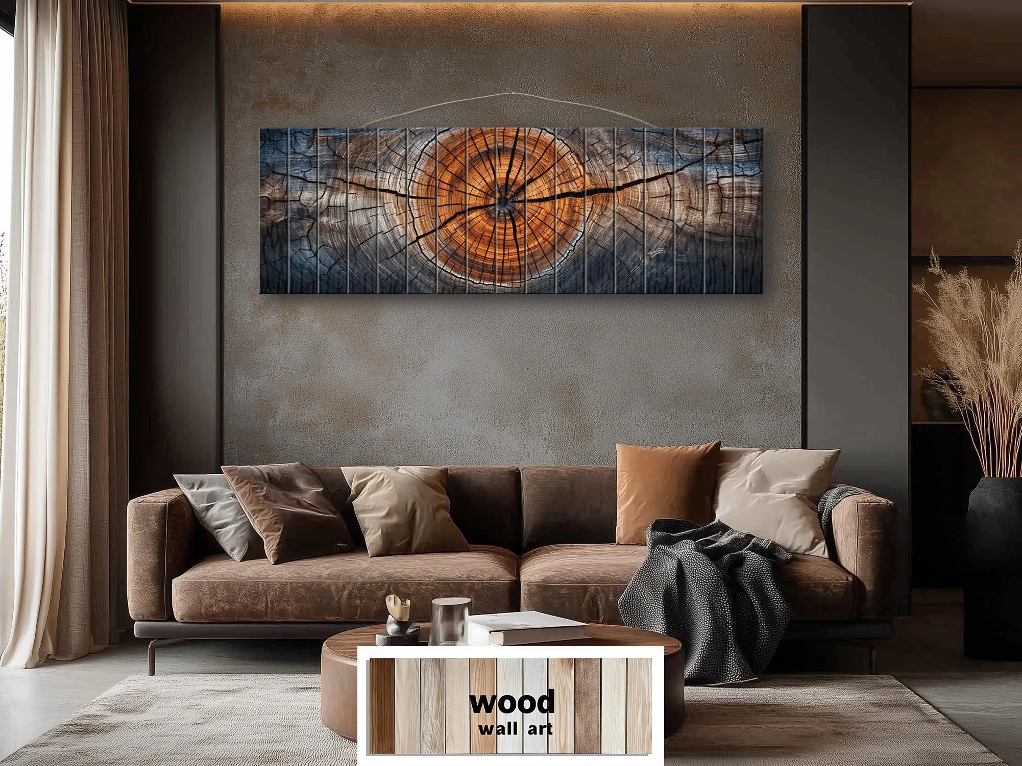Tree Rings Real Wood Long Horizontal Wall Art