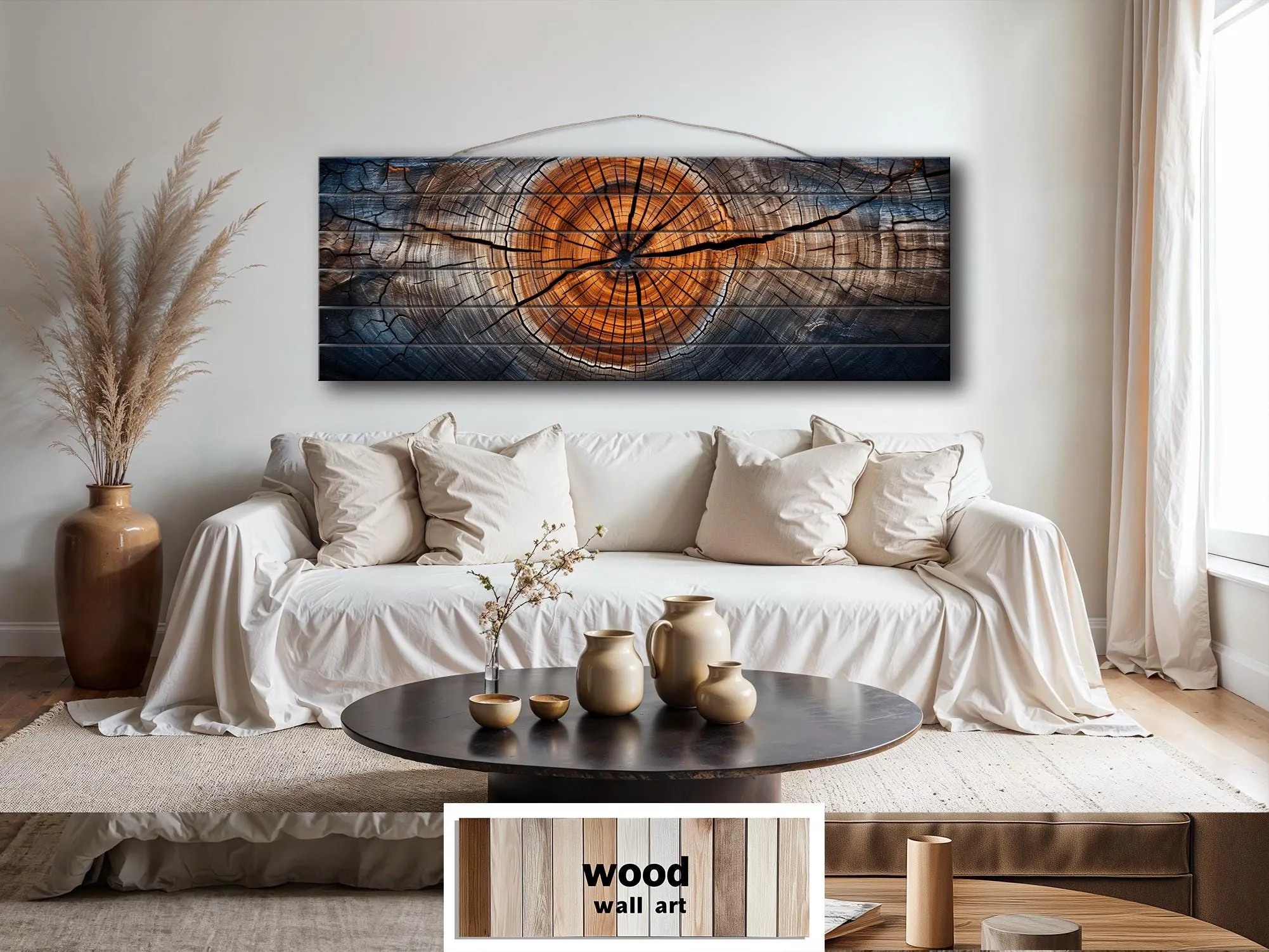 Tree Rings Real Wood Long Horizontal Wall Art