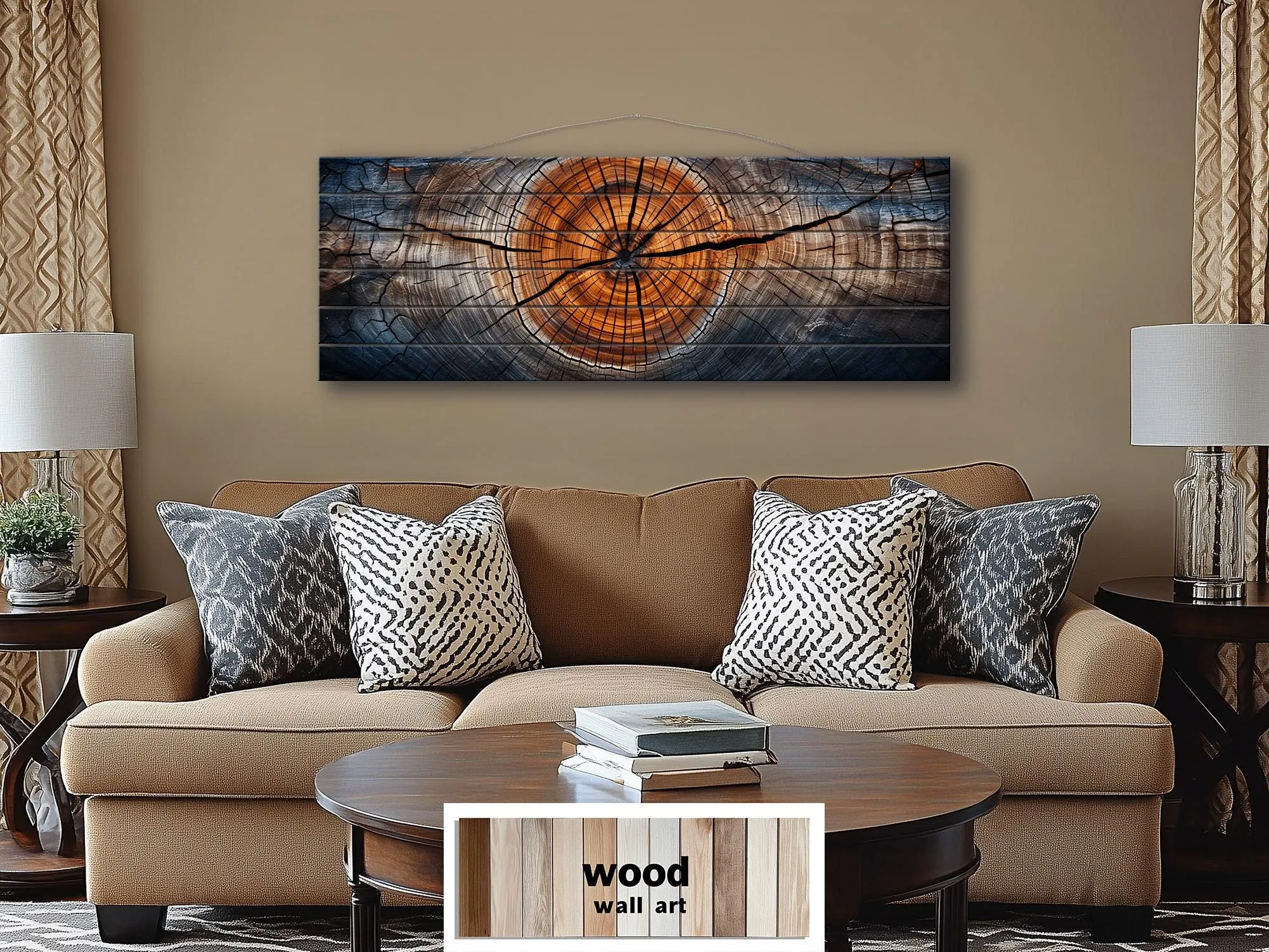 Tree Rings Real Wood Long Horizontal Wall Art