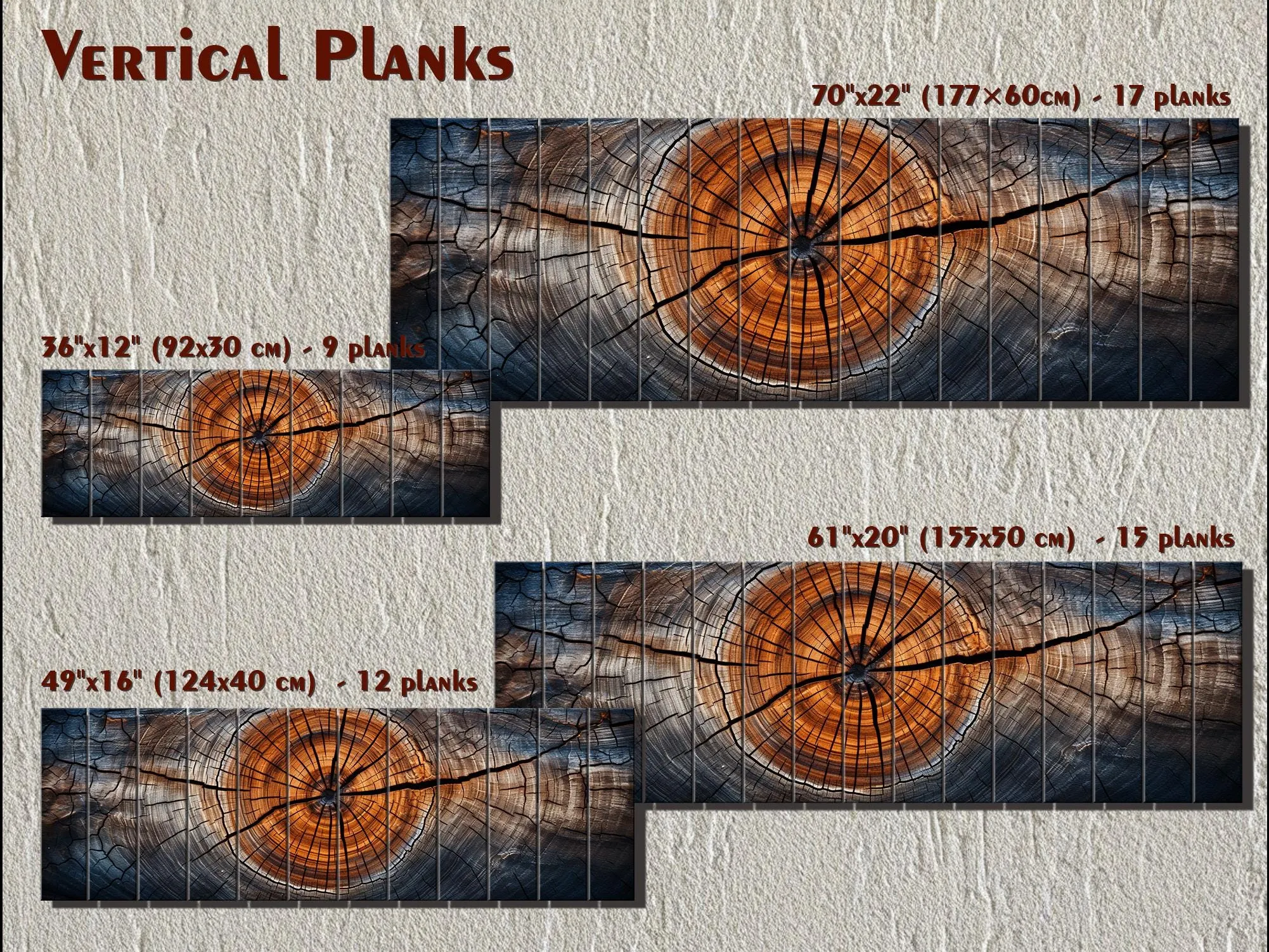 Tree Rings Real Wood Long Horizontal Wall Art