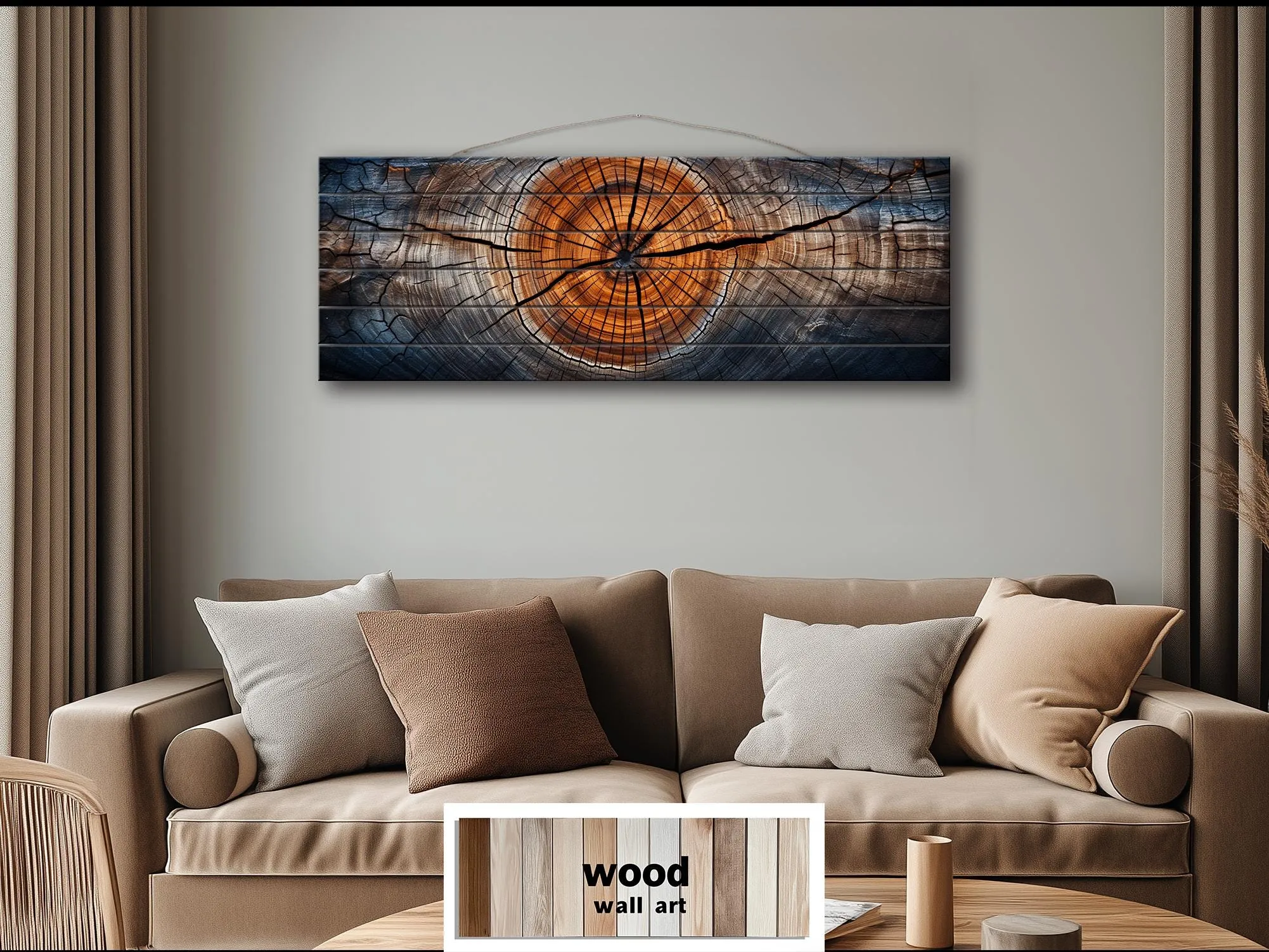 Tree Rings Real Wood Long Horizontal Wall Art