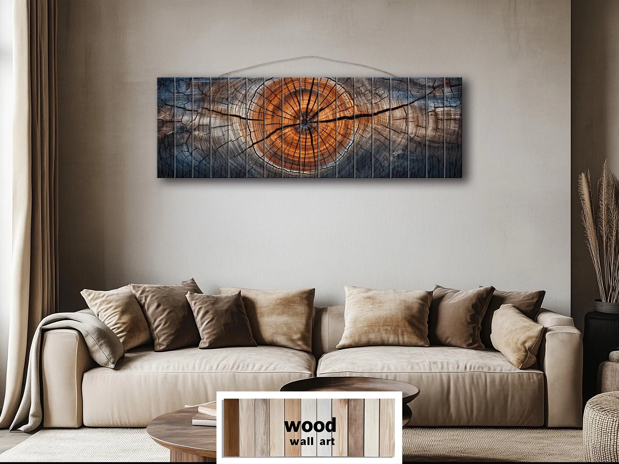 Tree Rings Real Wood Long Horizontal Wall Art