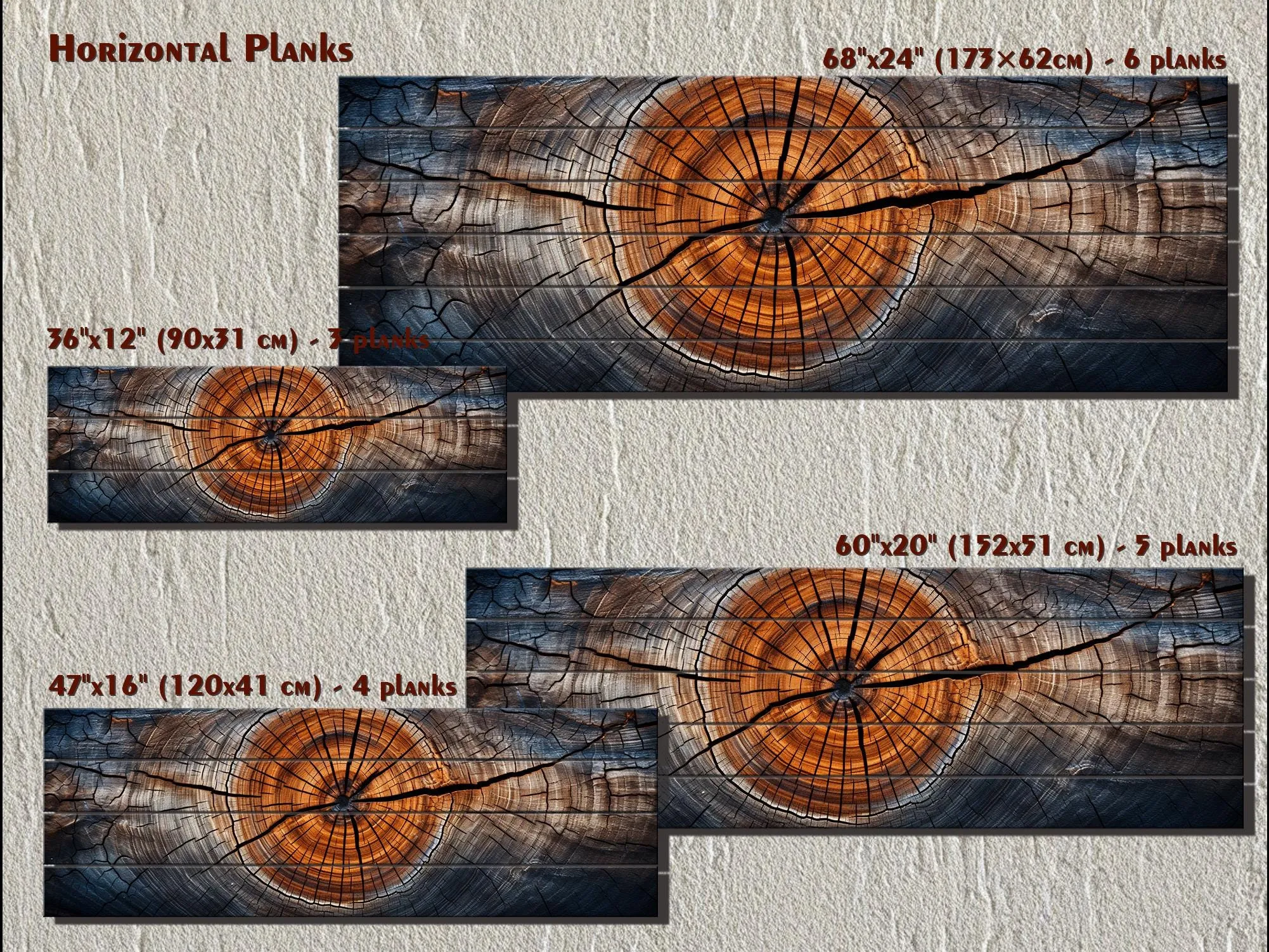 Tree Rings Real Wood Long Horizontal Wall Art