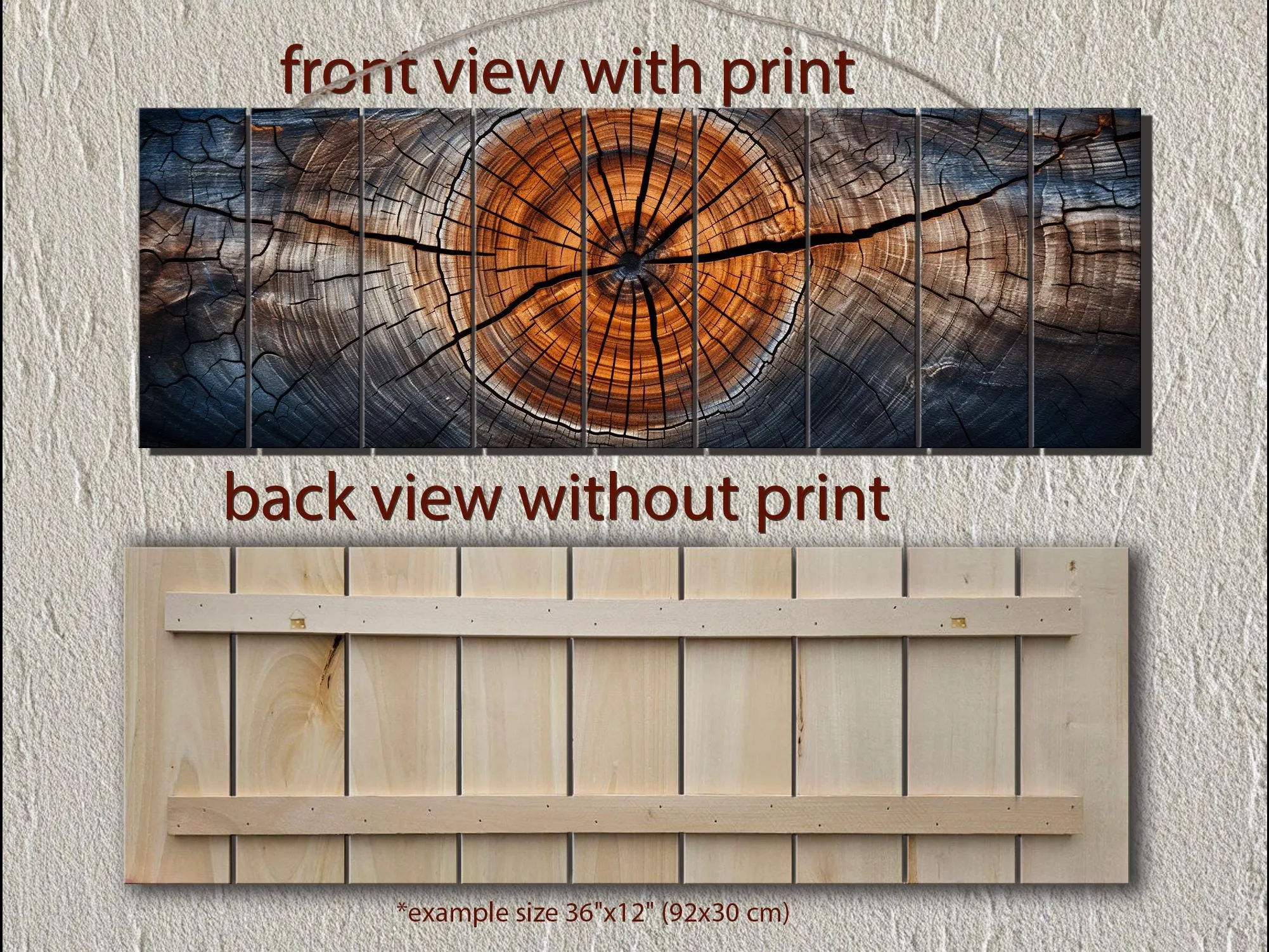 Tree Rings Real Wood Long Horizontal Wall Art
