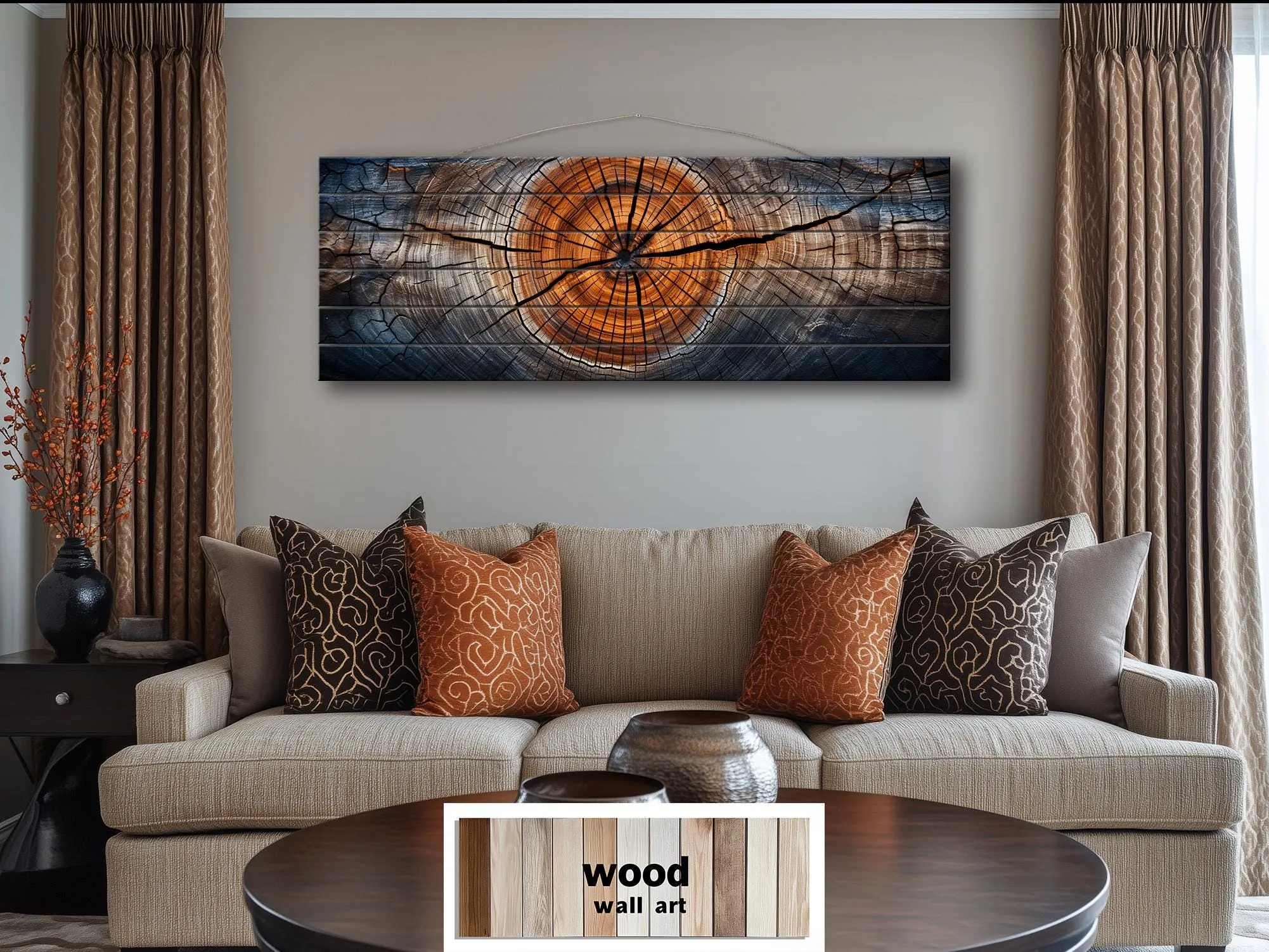 Tree Rings Real Wood Long Horizontal Wall Art
