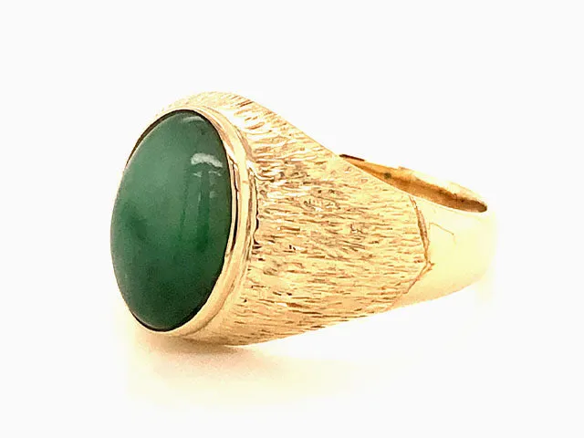 Treebark Textured Green Jade Ring - 14k Yellow Gold