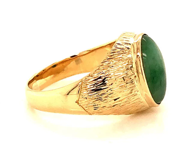Treebark Textured Green Jade Ring - 14k Yellow Gold