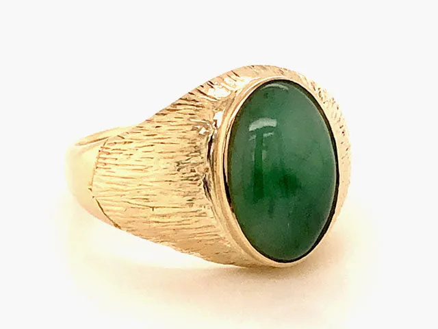 Treebark Textured Green Jade Ring - 14k Yellow Gold