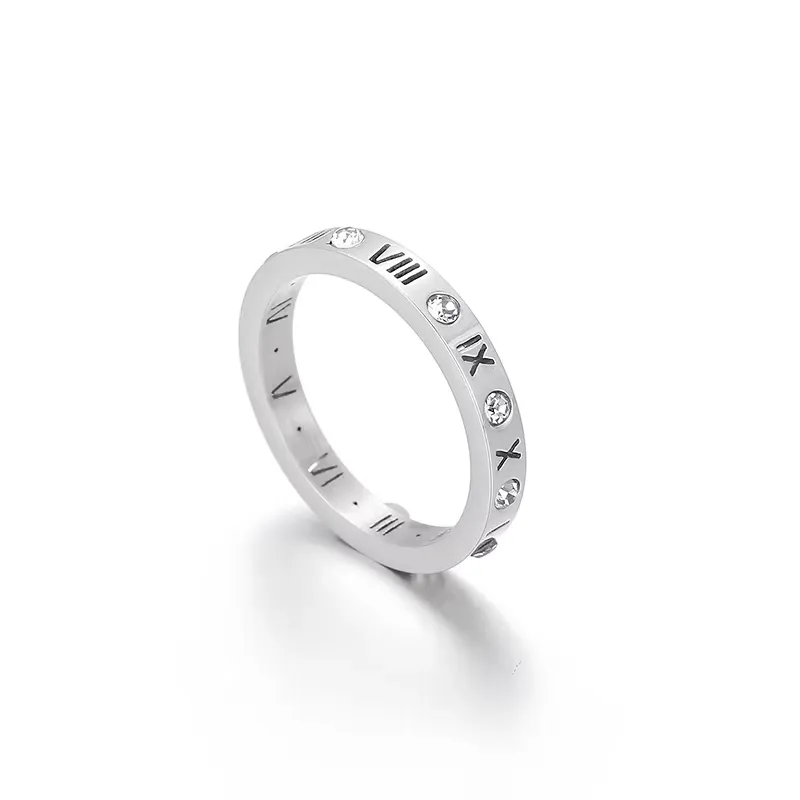 Trendy Shell Stainless Steel Rings Rings for Women Girls Three Layers Roman Numerals Rhinestone Bridal Women Rings Jewelry