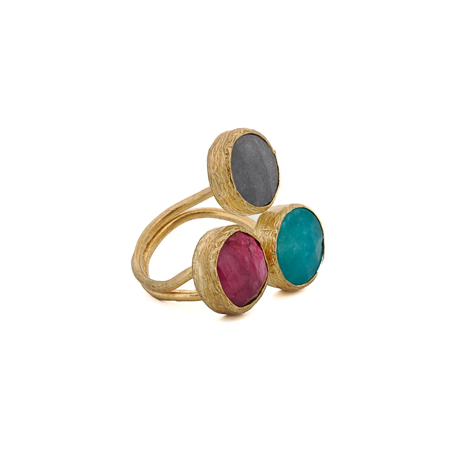 Triple Gemstone Adjustable Artemis Ring