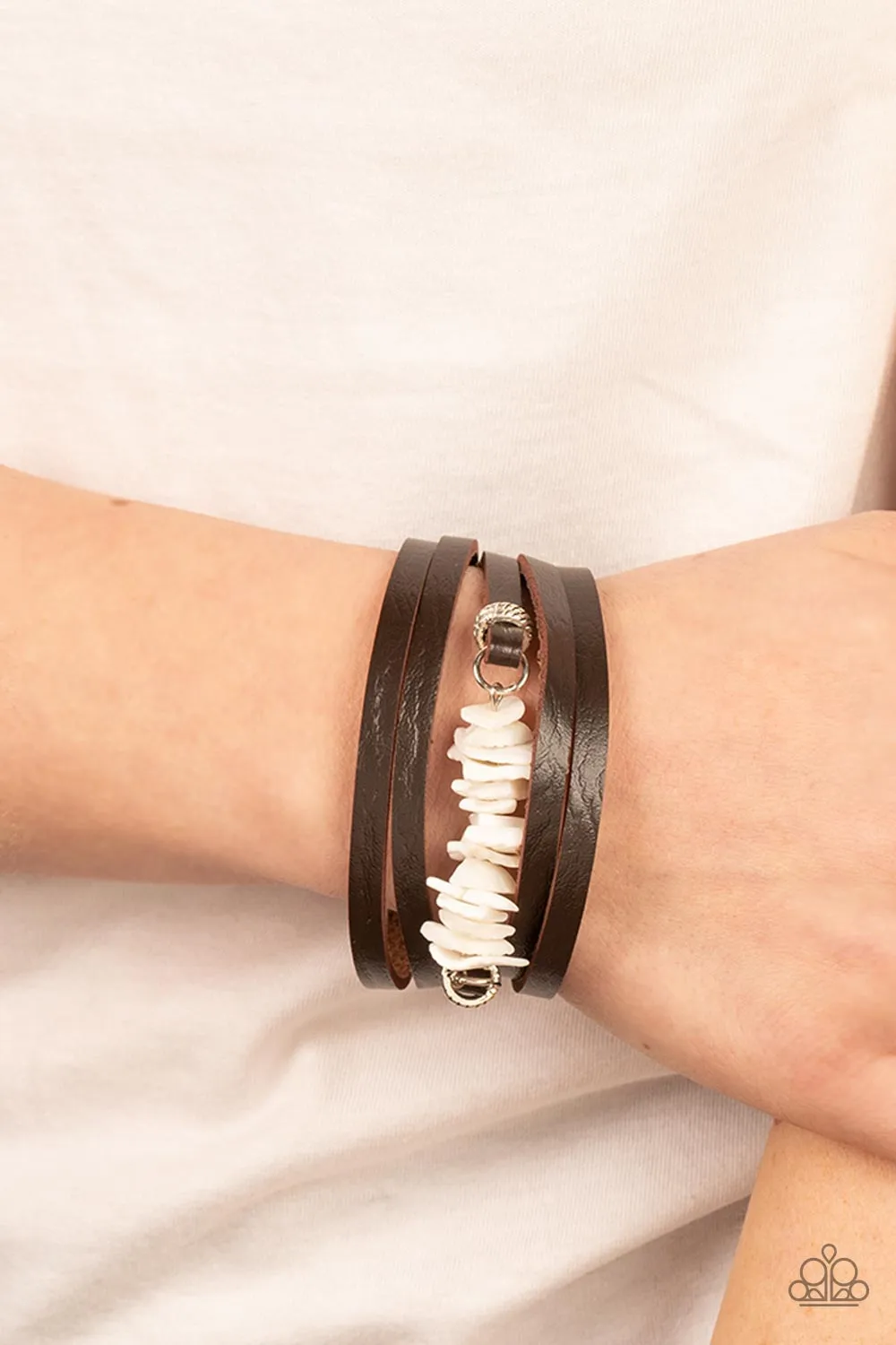 Tropical Trek - White  Stone (Brown Leather) Bracelet