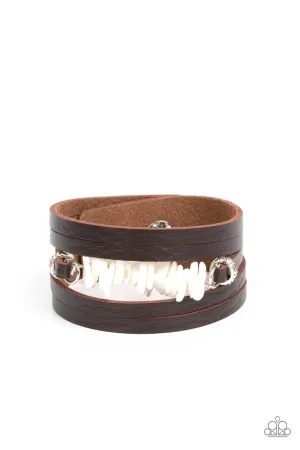 Tropical Trek - White  Stone (Brown Leather) Bracelet