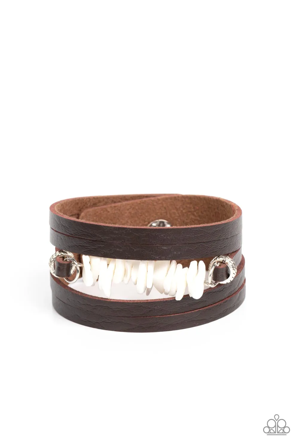 Tropical Trek - White  Stone (Brown Leather) Bracelet