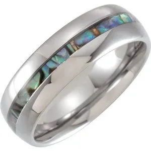 Tungsten 8 mm Domed Band with Pearl Shell Inlay  Size 13