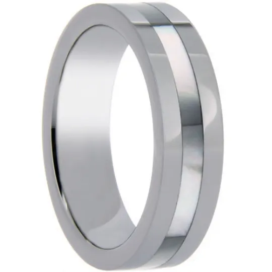 Tungsten Wedding Band 6MM Single Row Mother of Pearl Shell Inlay Unique Design Polished Ring FREE gift Box Size 6 7 8